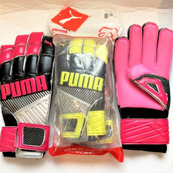 NWT Goal Keeper Gloves Puma soccer 52582 8 Pink and 5 Yellow - Picture 1 of 6